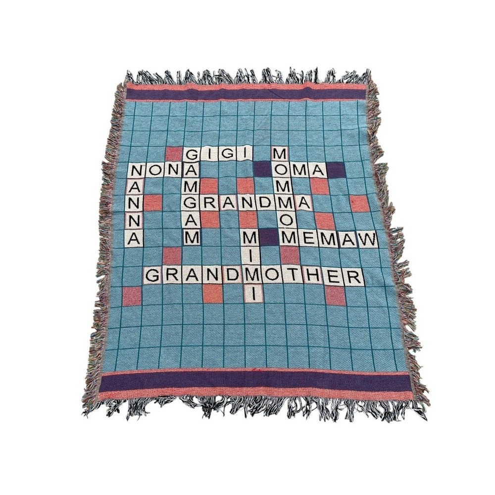 VTG Scrabble Style Throw Blanket Grandma Gigi Nana Mimi Gift Cottage Cozy 60x49"